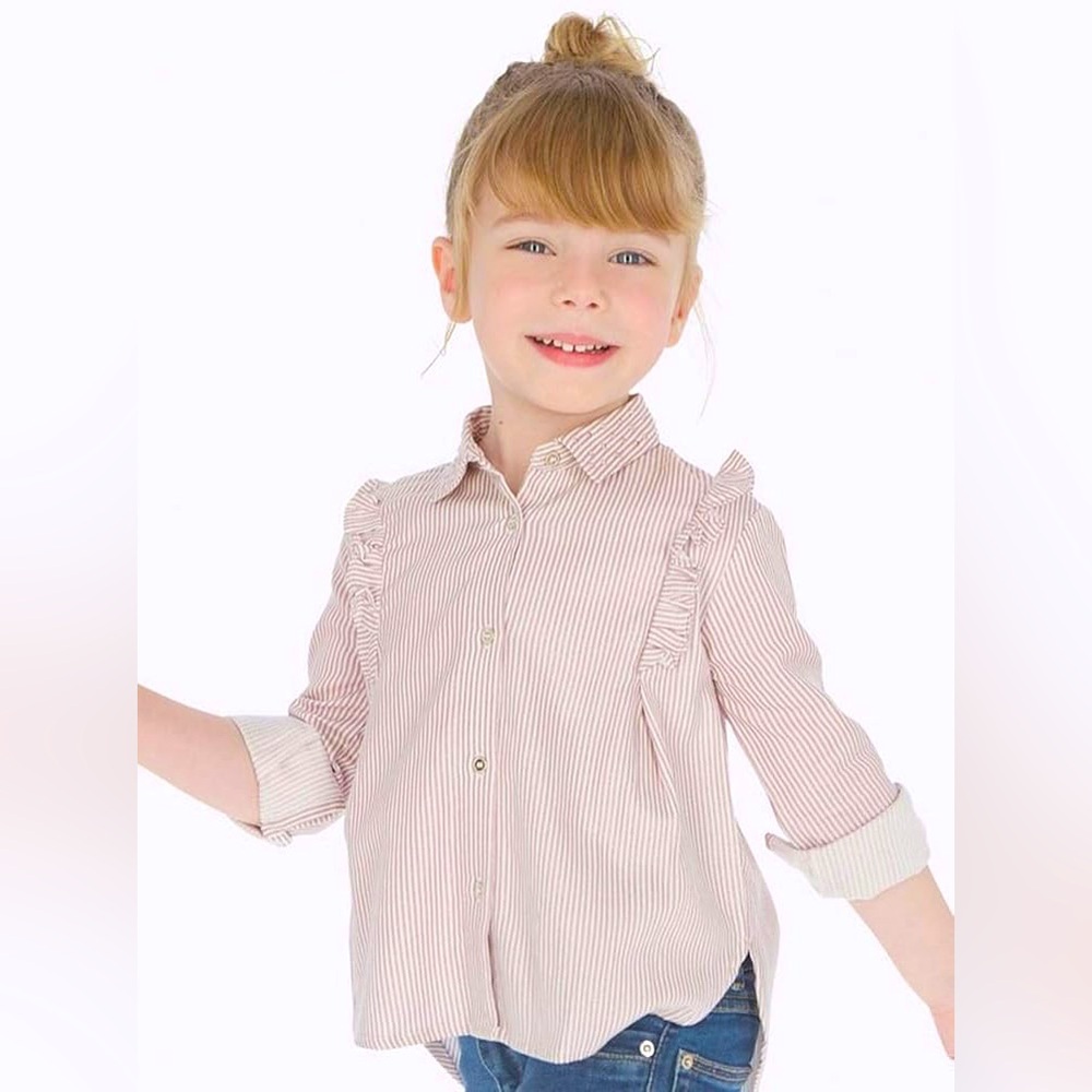 Mayoral Pink Striped Ruffle Button-Up Shirt